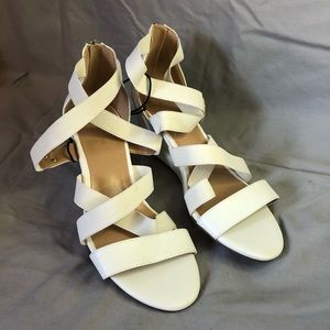 Liz Claiborne white strap wedge